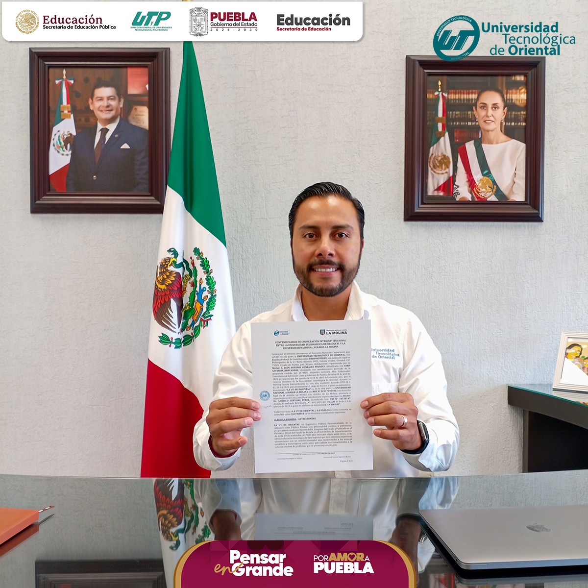 Autoridades de la UT de Oriental y la UNALM durante la firma del convenio de colaboración internacional para movilidad académica y proyectos conjuntos.