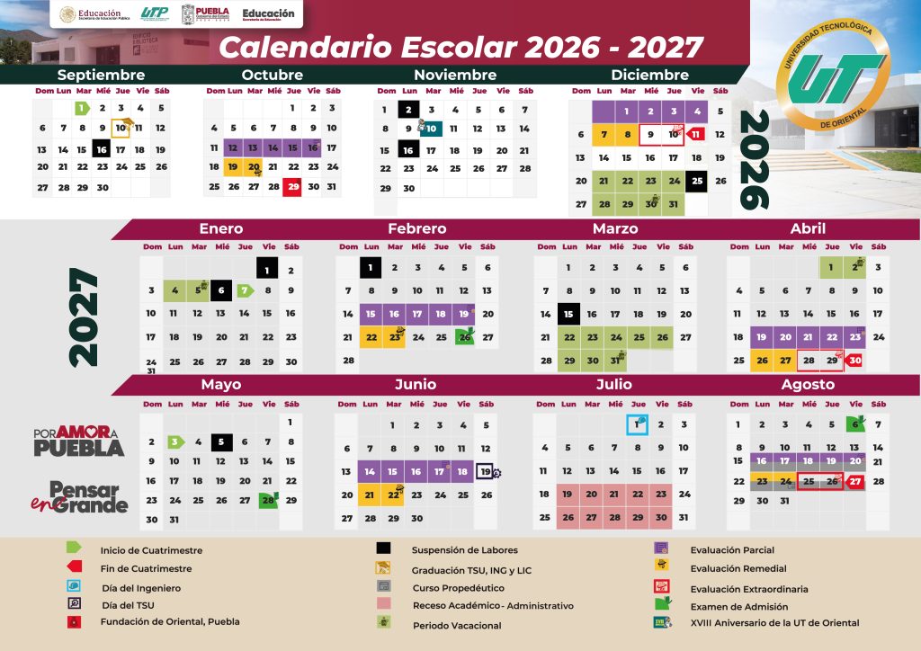 Calendario Escolar ut DE oRIENTAL 2026 2027